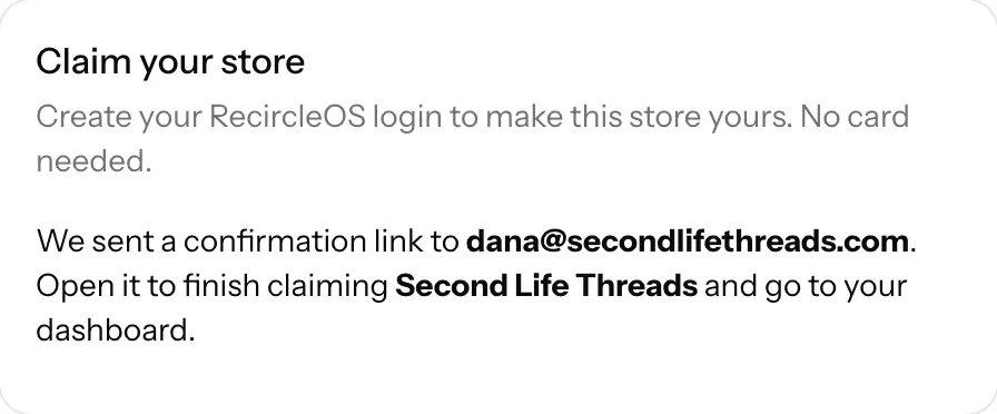 The “check your email” message after claiming