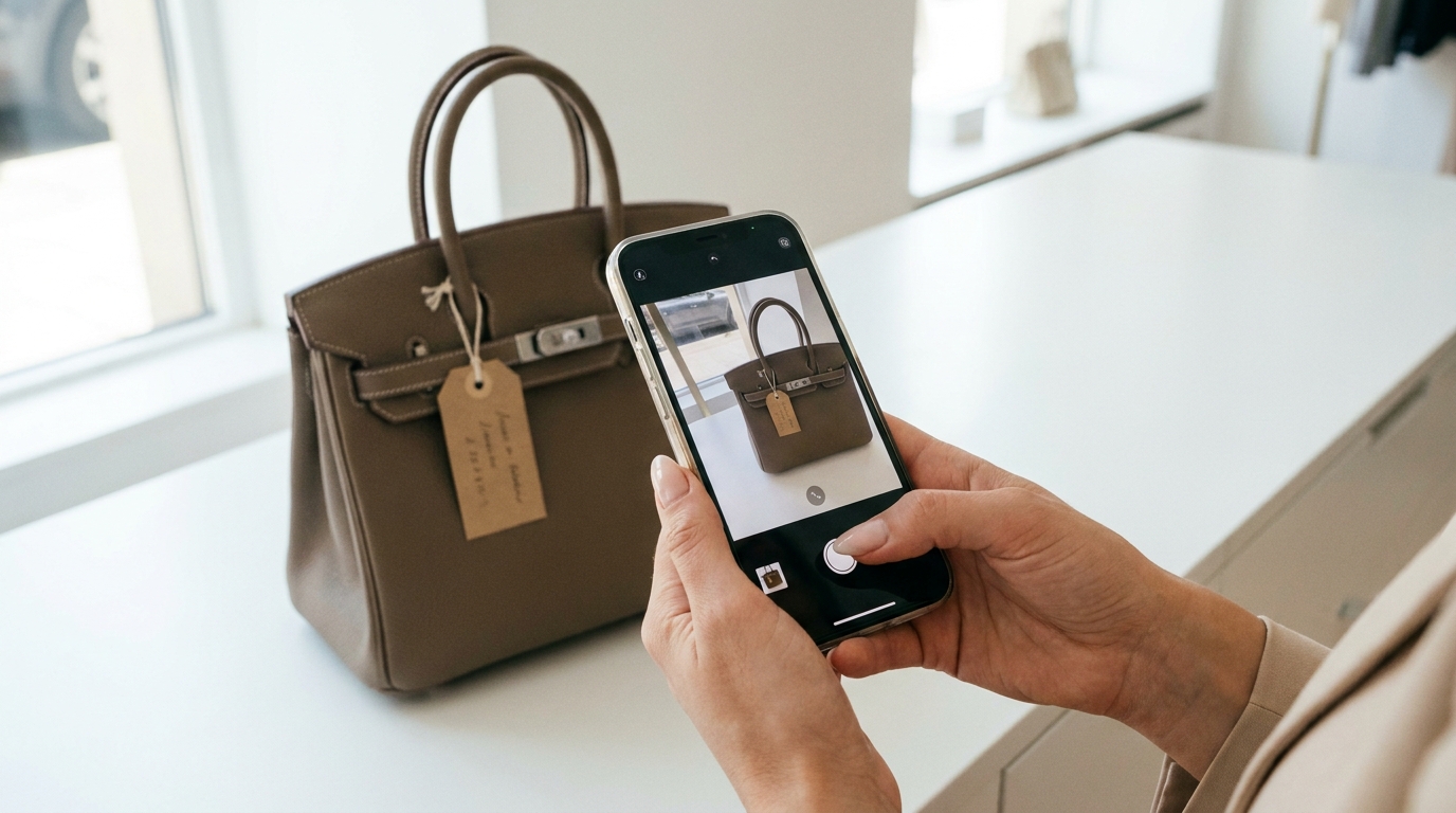 Photographing a bag for consignment intake